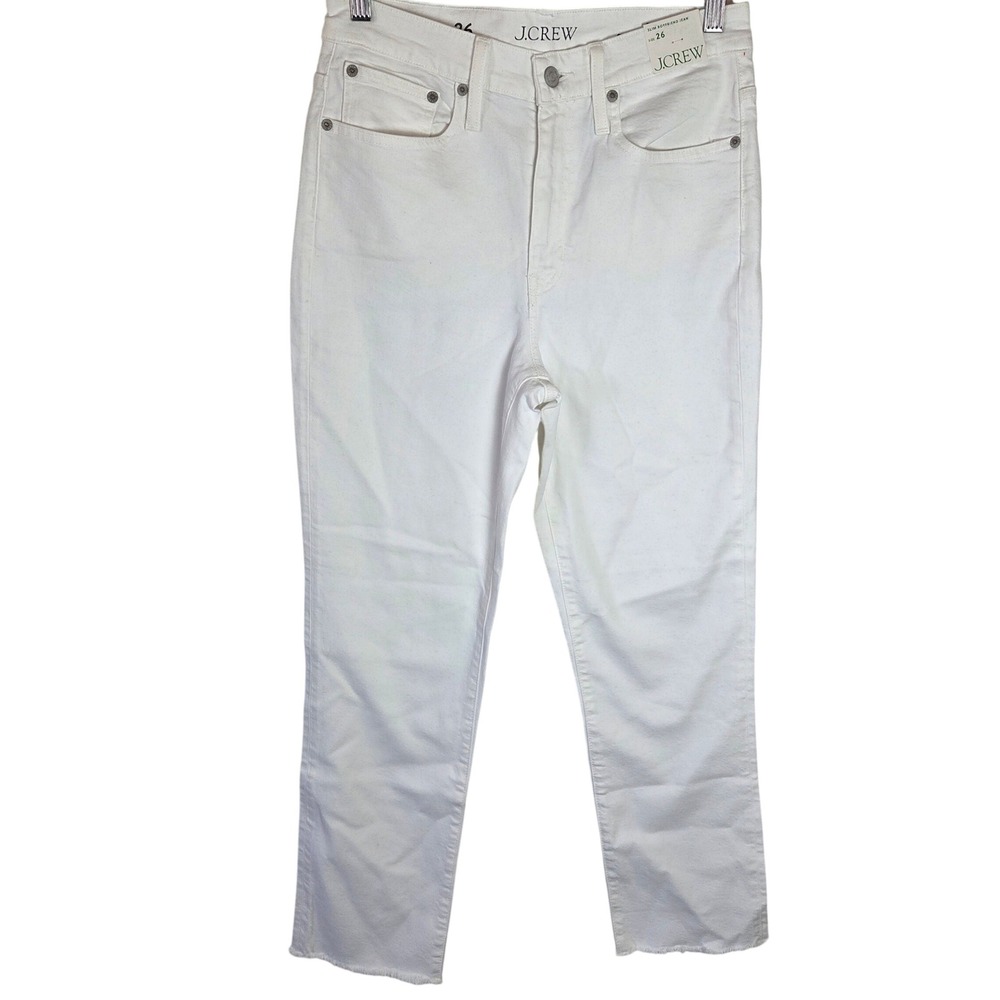 NWT‎ J Crew Slim Boyfriend Jeans Womens 26 White Raw Hem Casual Denim